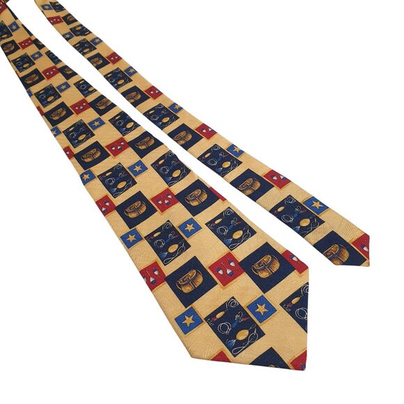 Tommy Hilfiger Men Vintage Silk Tie Fly Fishing Star Sport Dad Gift Designer - Picture 1 of 5